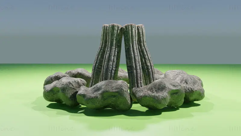 Campfire stones and wood 3d model