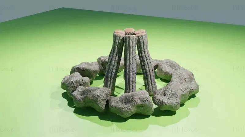 مدل سه بعدی سنگ و چوب آتش کمپ