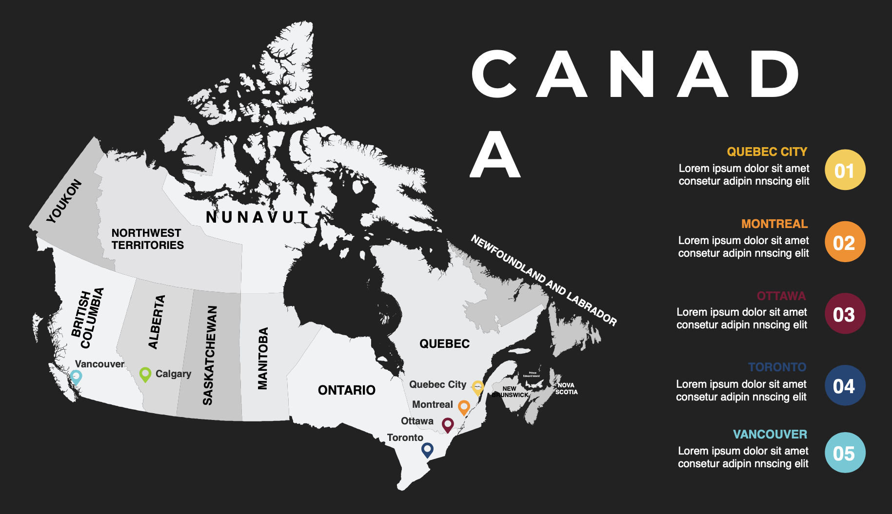 Carte infographique du canada modifiable ppt et keynote