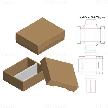 Cap lid and tray box with 2 compartments, dieline vector