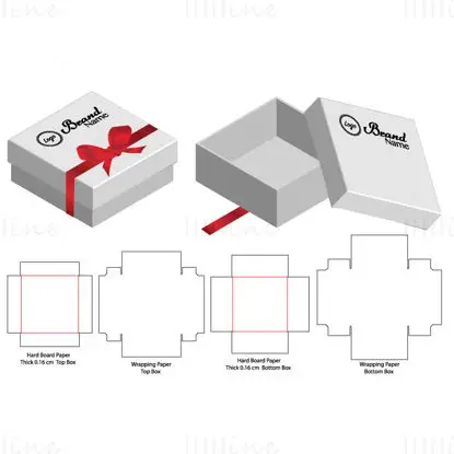 Cardboard gift box with lid dieline vector