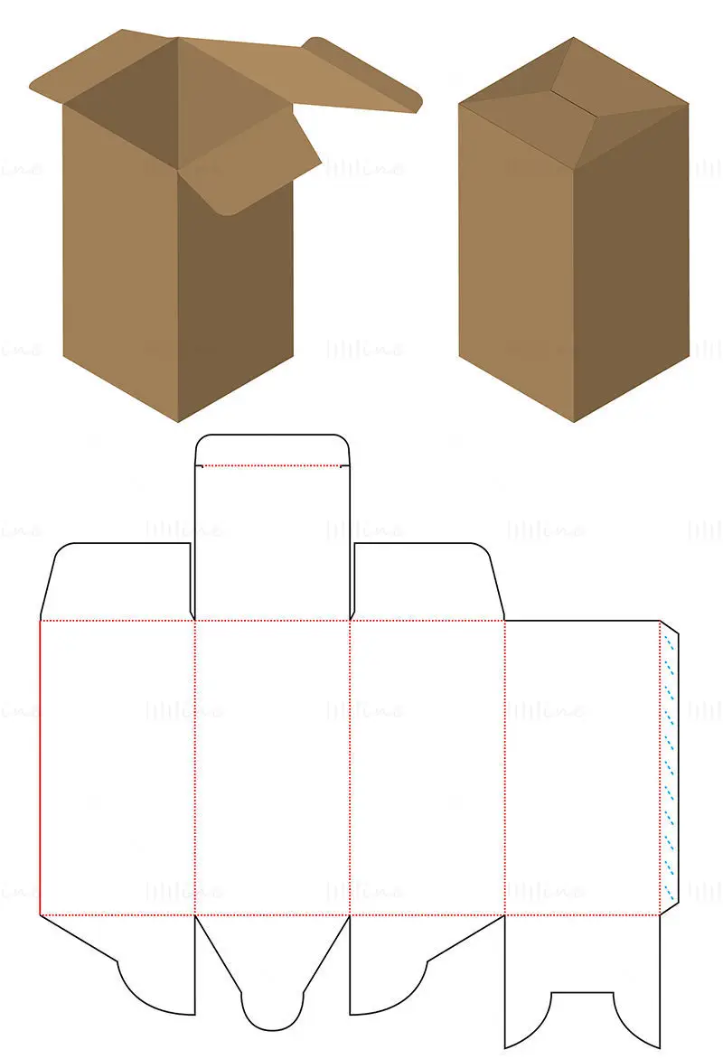Cardboard rectangular packaging box dieline vector