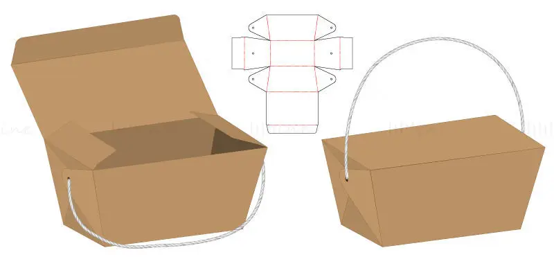 Carrying rope packaging box dieline die cutting line vector