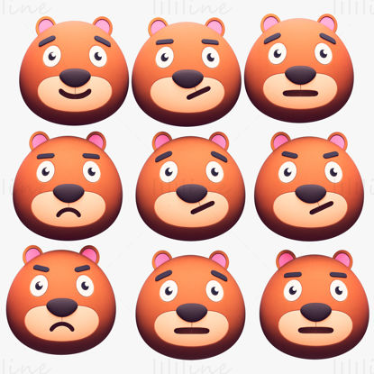 Cartoon Bear Head Pack Emoji modèle 3D