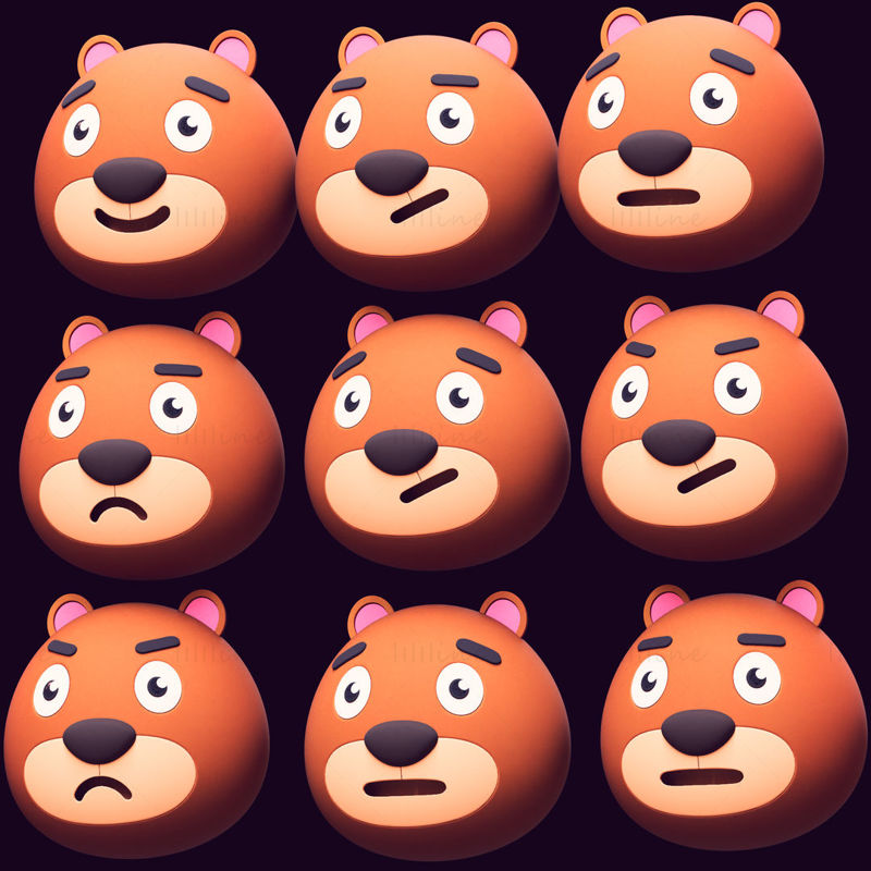 حزمة رأس الدب الكرتوني Emoji 3D Model