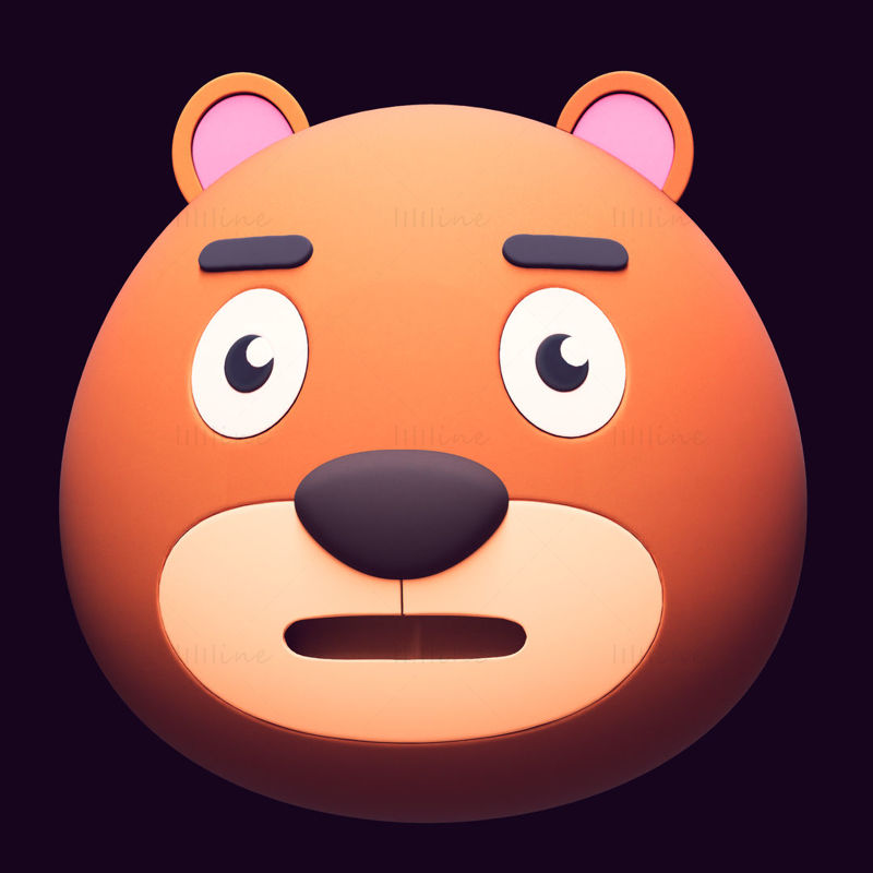 Cartoon Bear Head Pack Emoji 3D Model