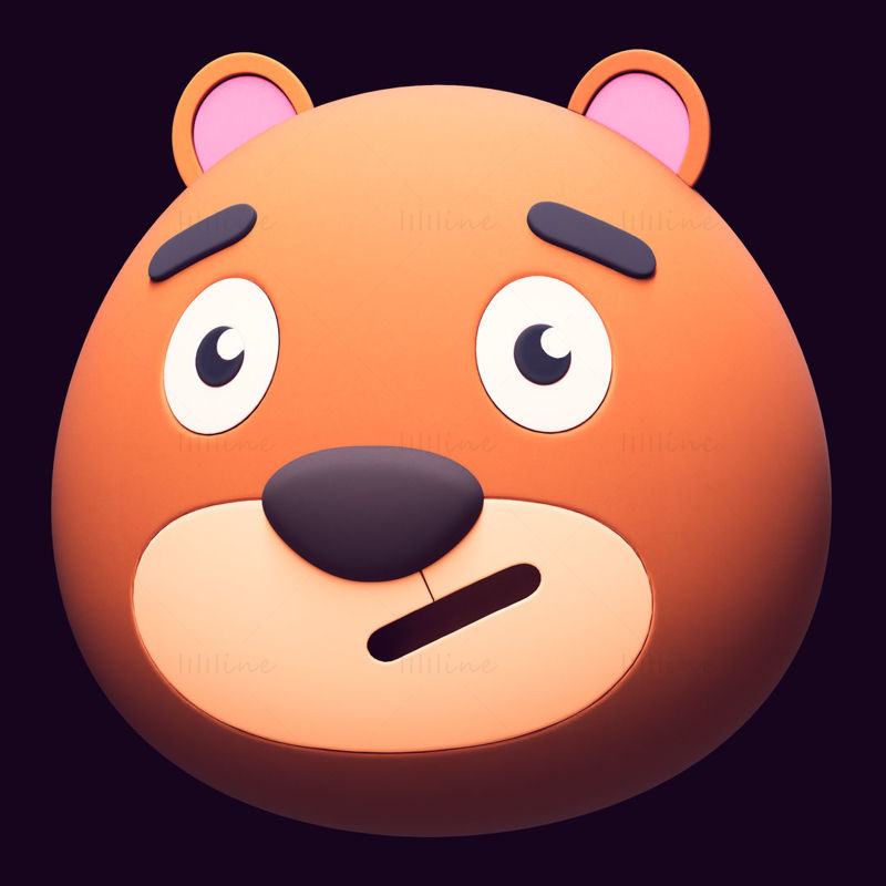 Cartoon Bear Head Pack Emoji 3D Model