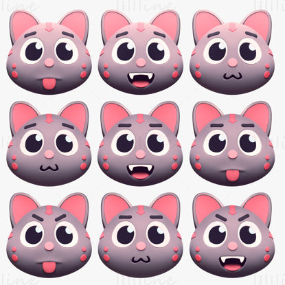 Pack de tête de chat de dessin animé Emoji modèle 3D