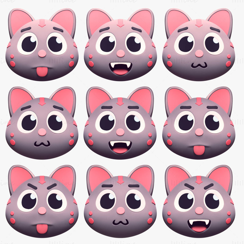 Cartoon Cat Head Pack Emoji 3D-modell