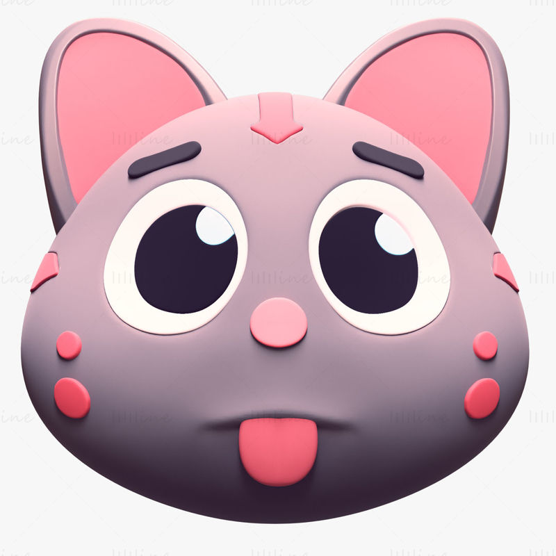 Cartoon Cat Head Pack Emoji 3D Model