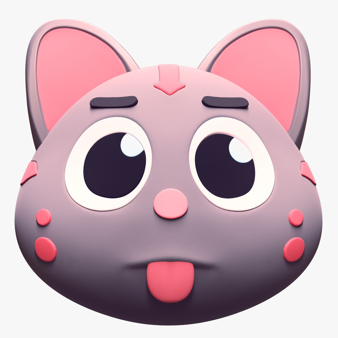 Cartoon Cat Head Pack Emoji 3D Model