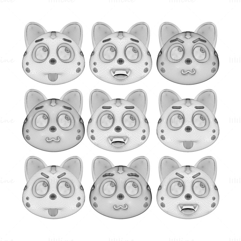كارتون القط رئيس حزمة رموز تعبيرية نموذج ثلاثي الأبعاد