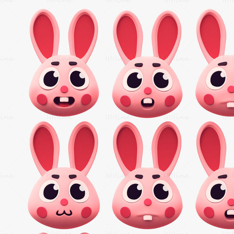 Rajzfilm Head Rabbit Pack Emoji 3D-s modell