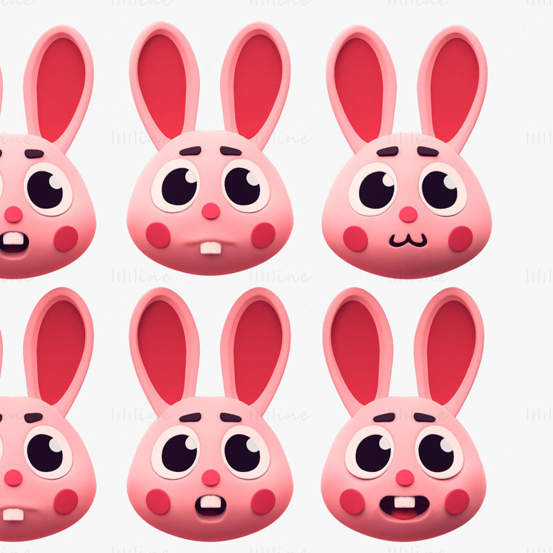 Cartoon Head Rabbit Pack Emoji 3D-modell