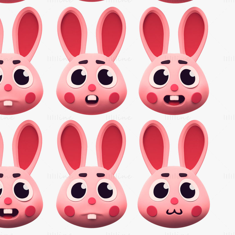 漫画の頭のウサギ パック絵文字 3Dモデル