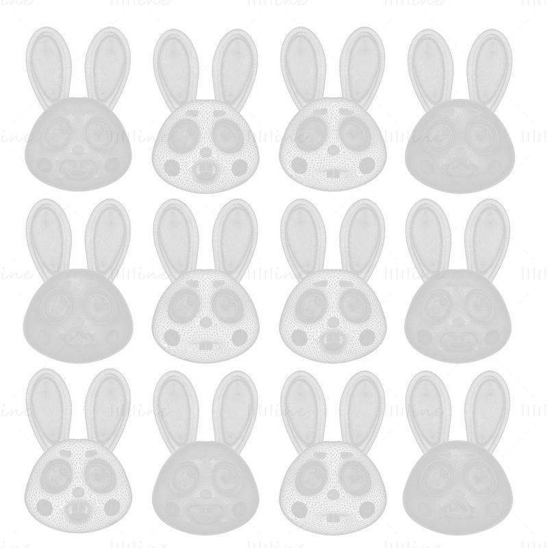 Cartoon Head Rabbit Pack Emoji 3D-Modell