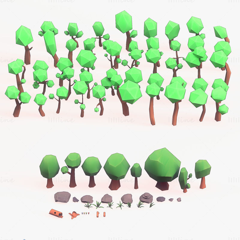 پک مدل سه بعدی درخت زمین چندضلعی کم کارتونی
