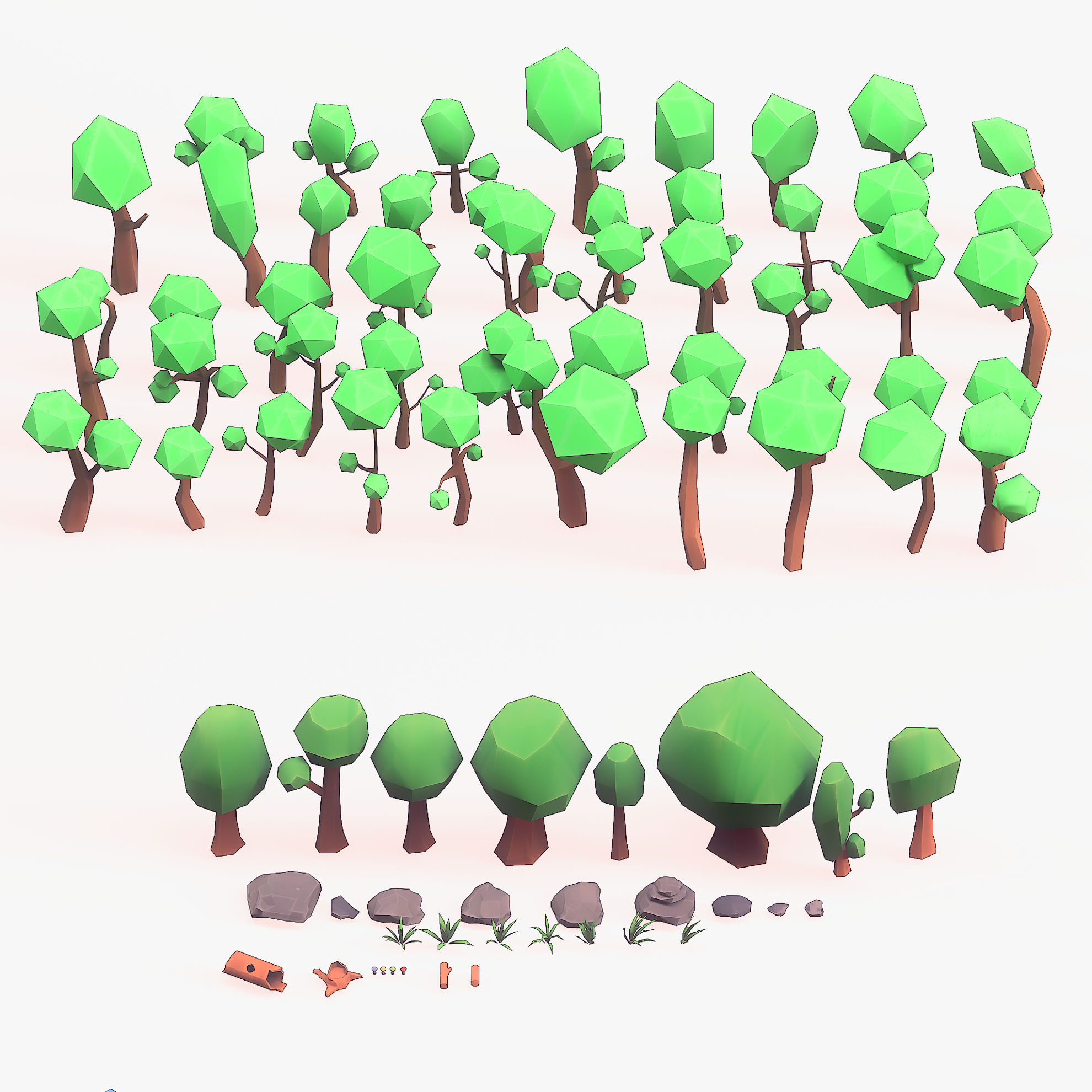 Cartoon low polygon earth tree 3d model pack