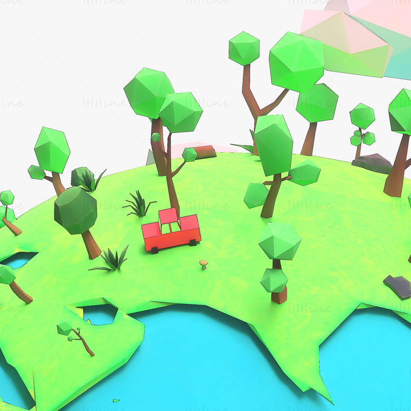 Cartoon low polygon earth tree 3d model pack
