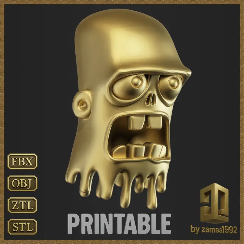 Cartoon Schmelzender Zombiekopf 3D-Druckmodell