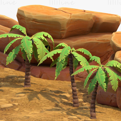 Cartoon Palm Tree 3D Model Scene