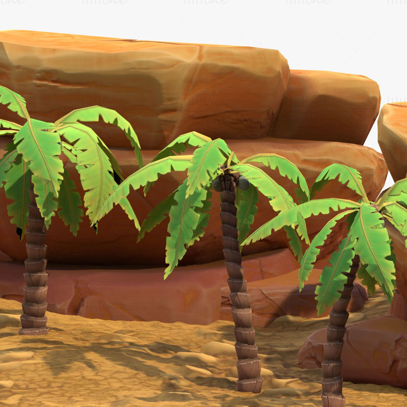 Cartoon Palm Tree 3D Model Scene