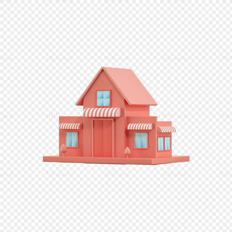 Cartoon residence 3d model and png