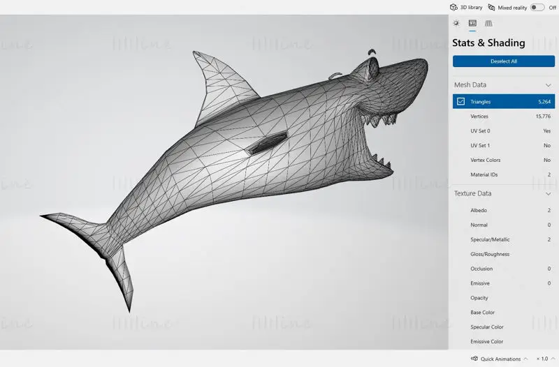 Modèle d'impression 3D de requin de dessin animé