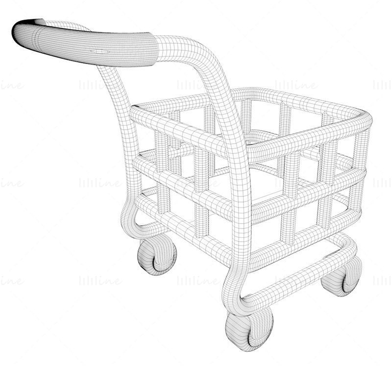 Cartoon shopping cart 3d model and png