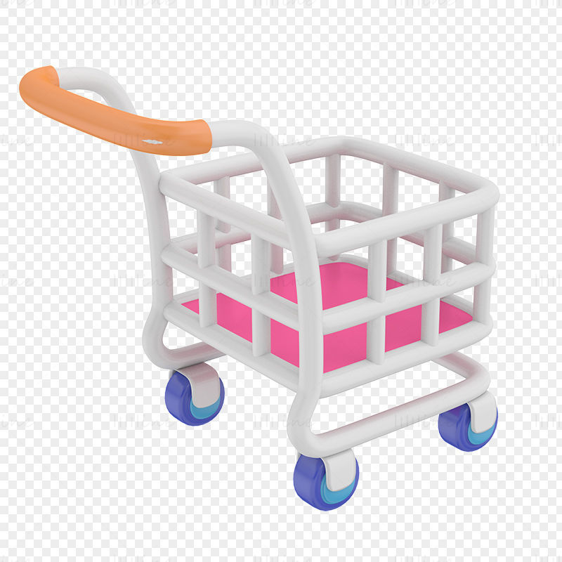 Cartoon shopping cart 3d model and png