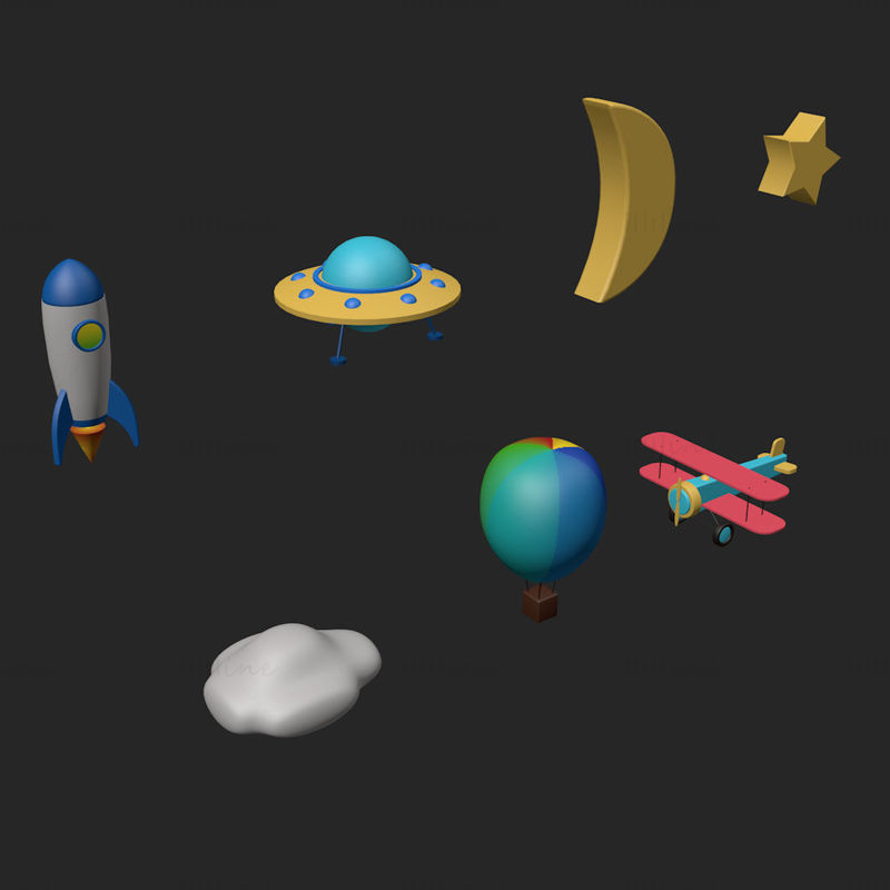 Cartoon sky elements 3D models