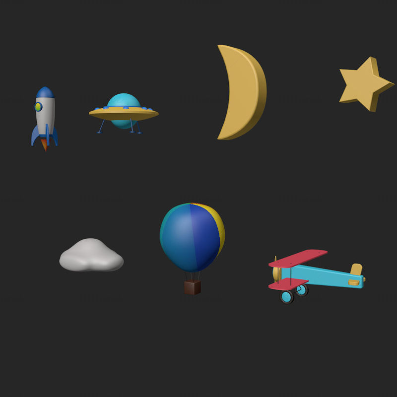 Cartoon sky elements 3D models