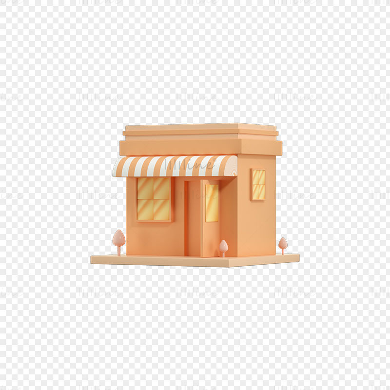 Cartoon store 3d model and png