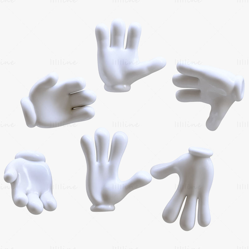 Modelo 3D de mano estilizada de dibujos animados