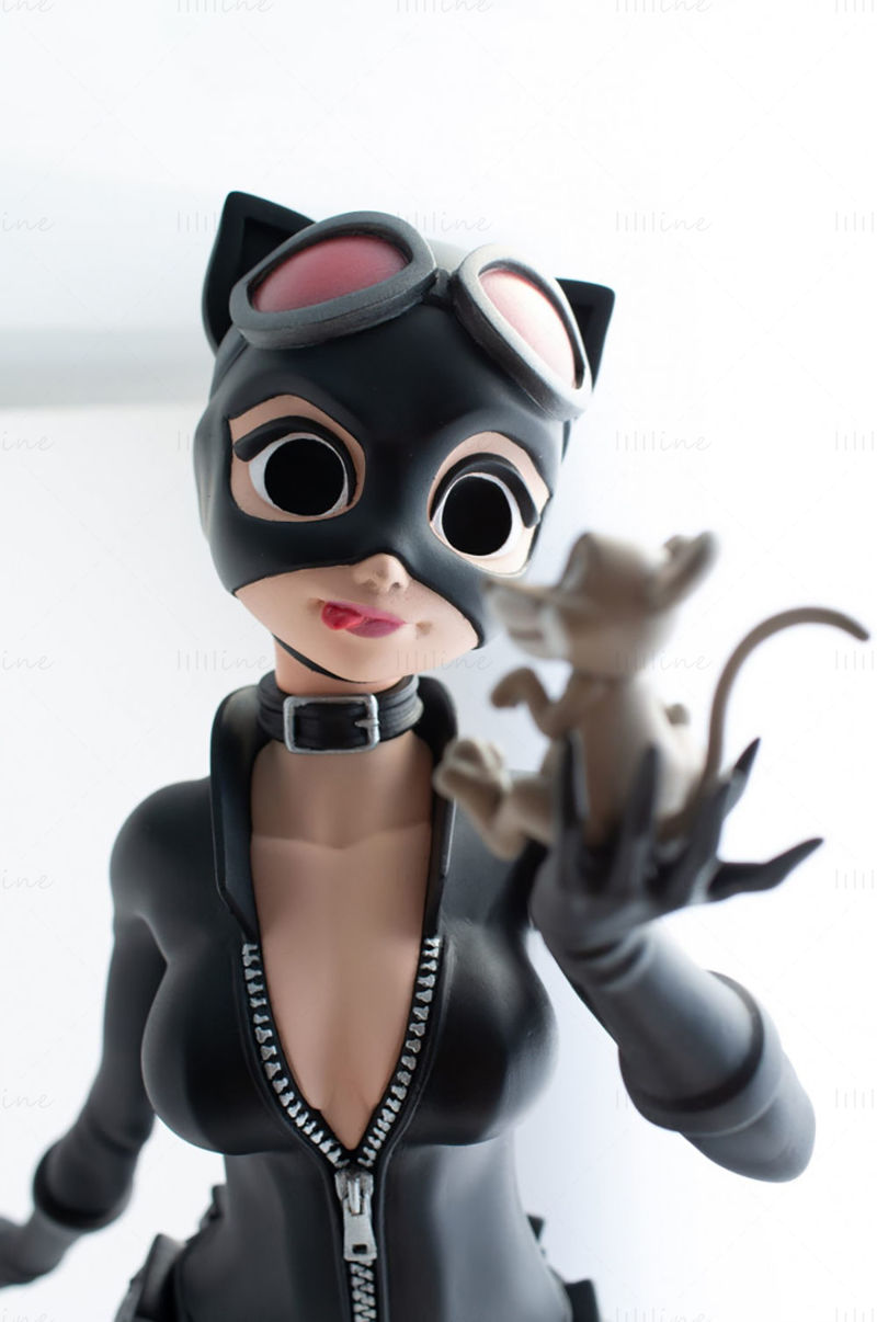Kedi Kadın Karikatür 3D Baskı Modeli STL