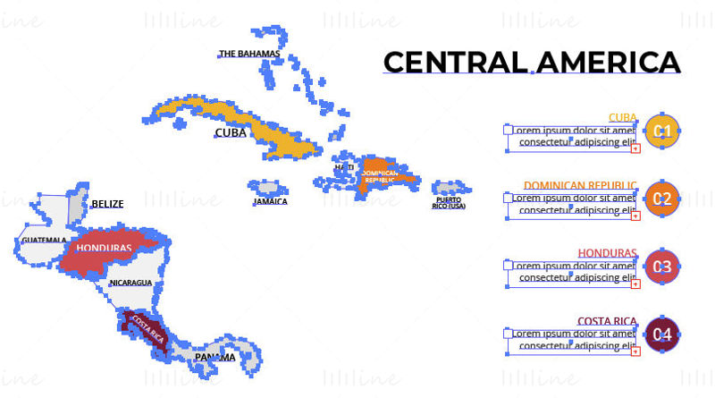 中央アメリカ地図ベクトル
