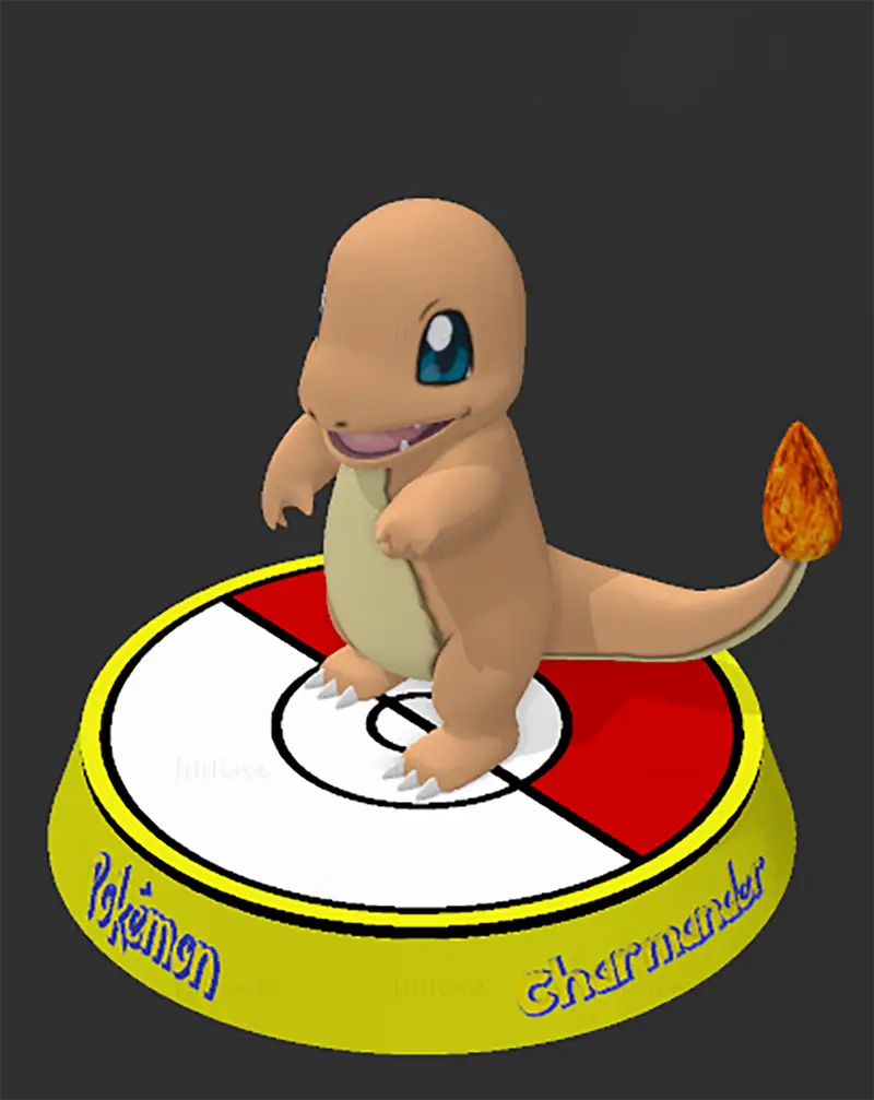 ملفات STL لنموذج طباعة ثلاثي الأبعاد لـ Charmander على القاعدة