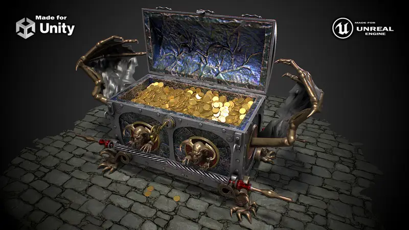 Vampir-Schatztruhe mit Münzen 3D-Modell