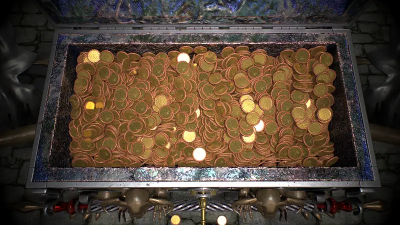 3Д модел вампирског сандука са новчићима