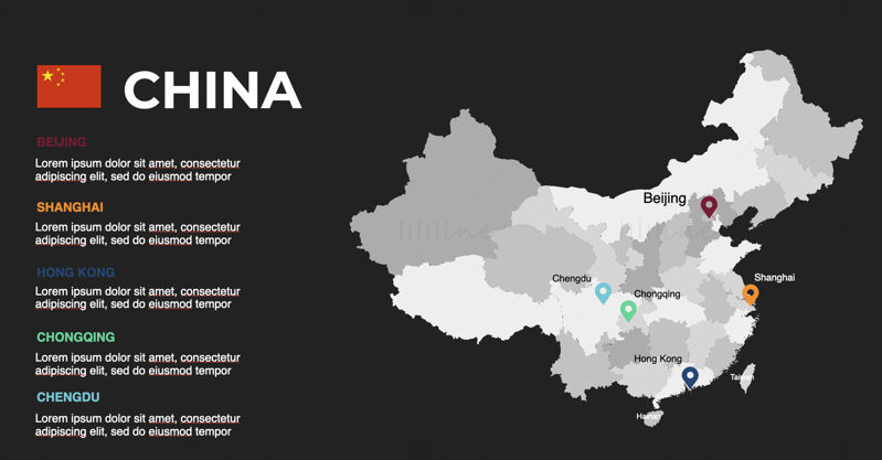 Mapa de infografías de China PPT y Keynote editables