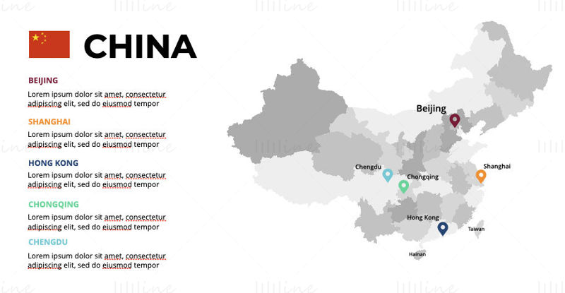 Mapa de infografías de China PPT y Keynote editables