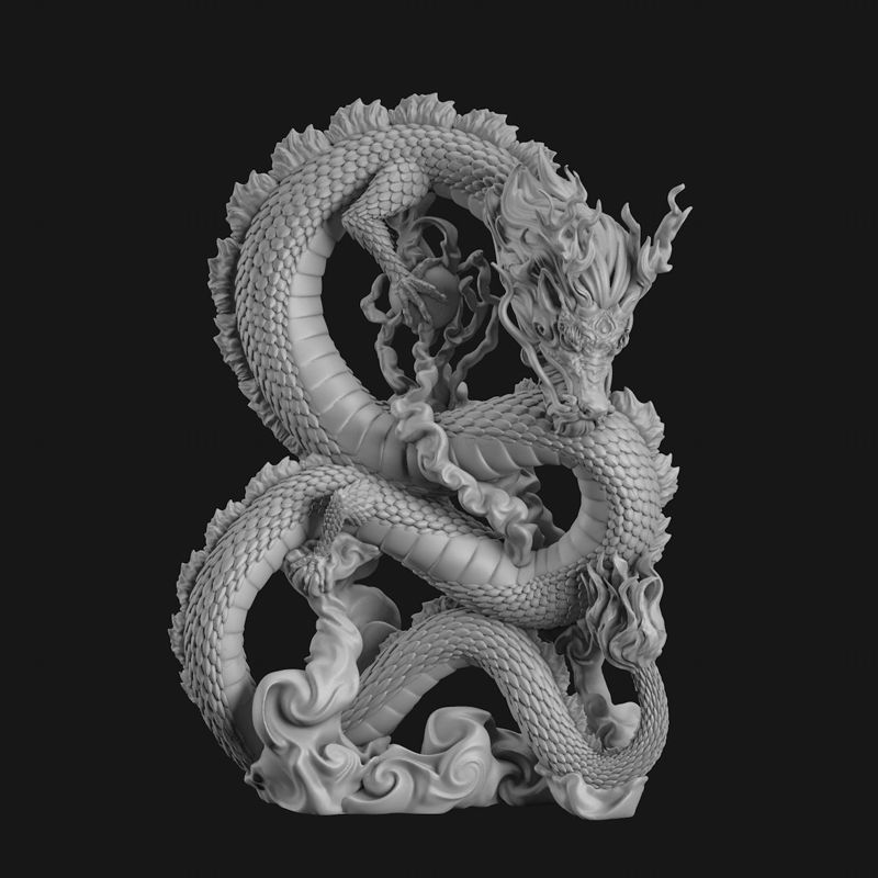 Modelo de impresión 3d de escultura de dragón chino