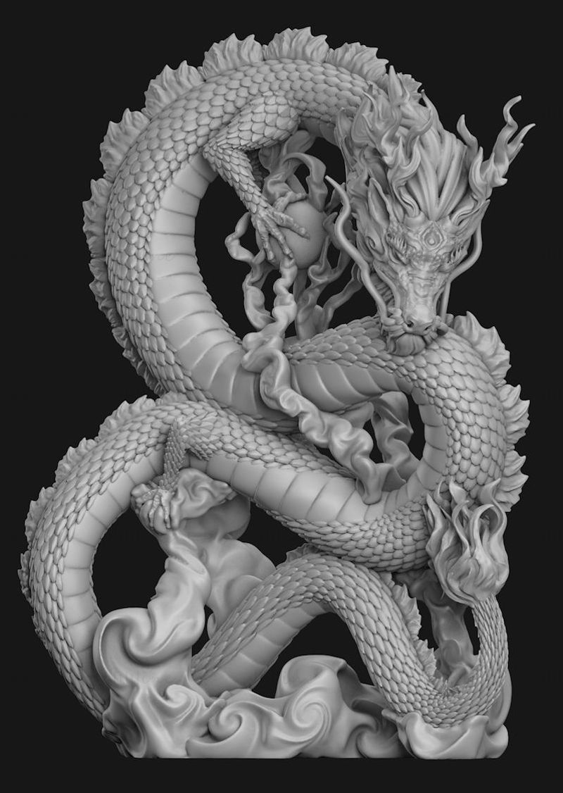 Chinese draak sculptuur 3D-printmodel