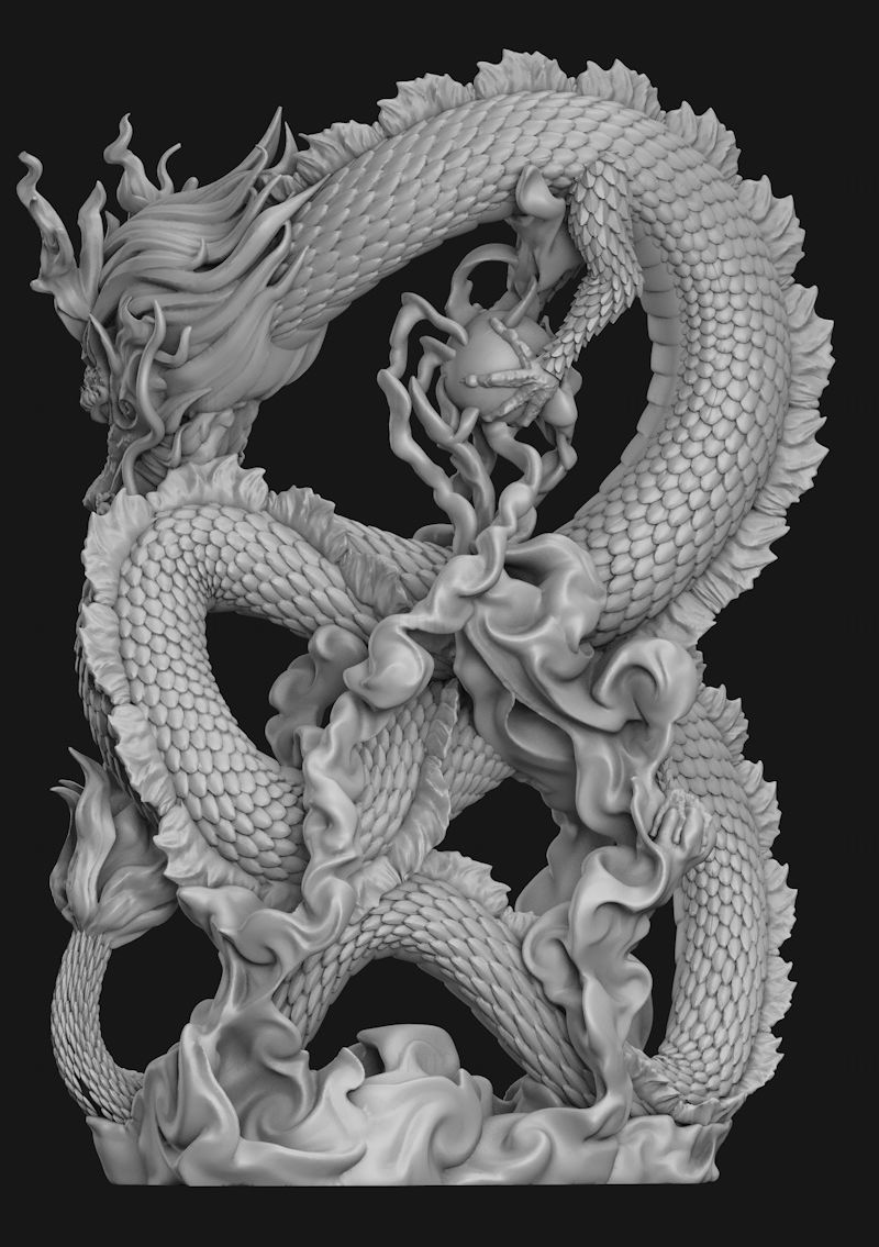 Modello di stampa 3d della scultura del drago cinese