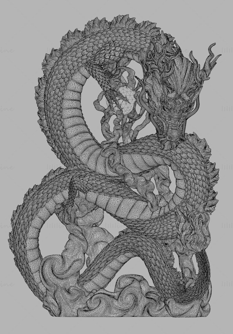 Modelo de impresión 3d de escultura de dragón chino