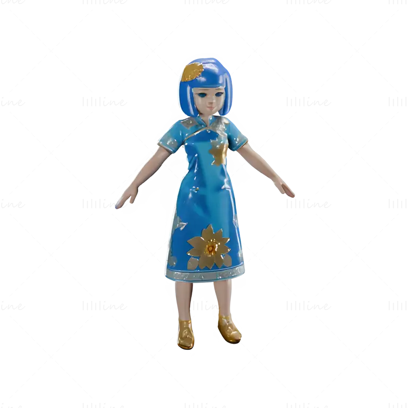 Chinese Traditional Dress Girl 3D Print Model Collection