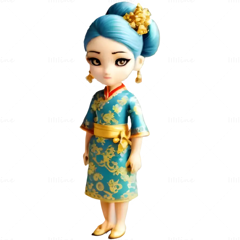 Chinese Traditional Dress Girl 3D Print Model Collection