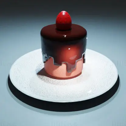 Шоколадно-клубничный торт 3D модель