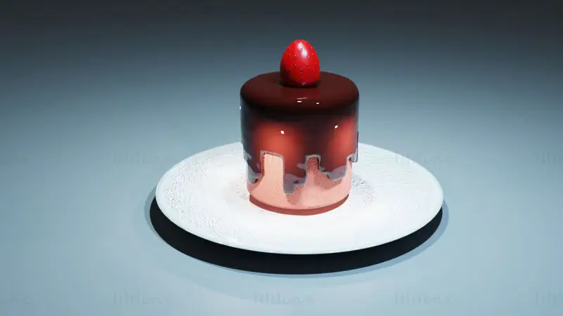 3D model čokoladno jagodne torte