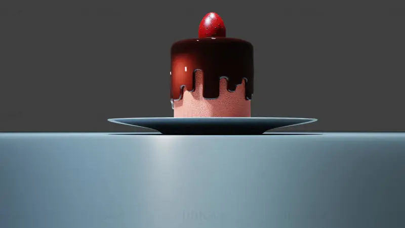 Modelo 3D de bolo de chocolate e morango